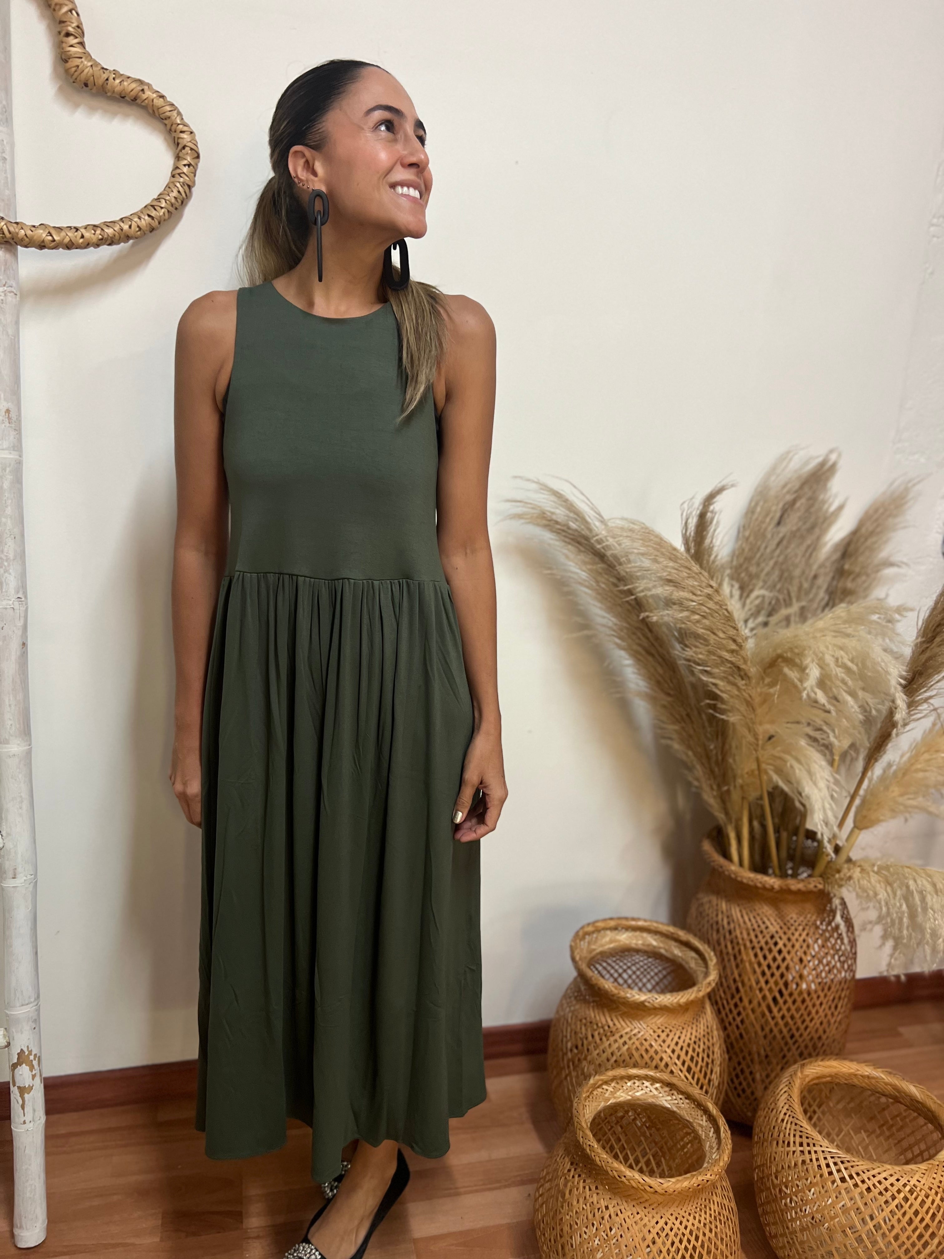 vestido ana midi verde militar