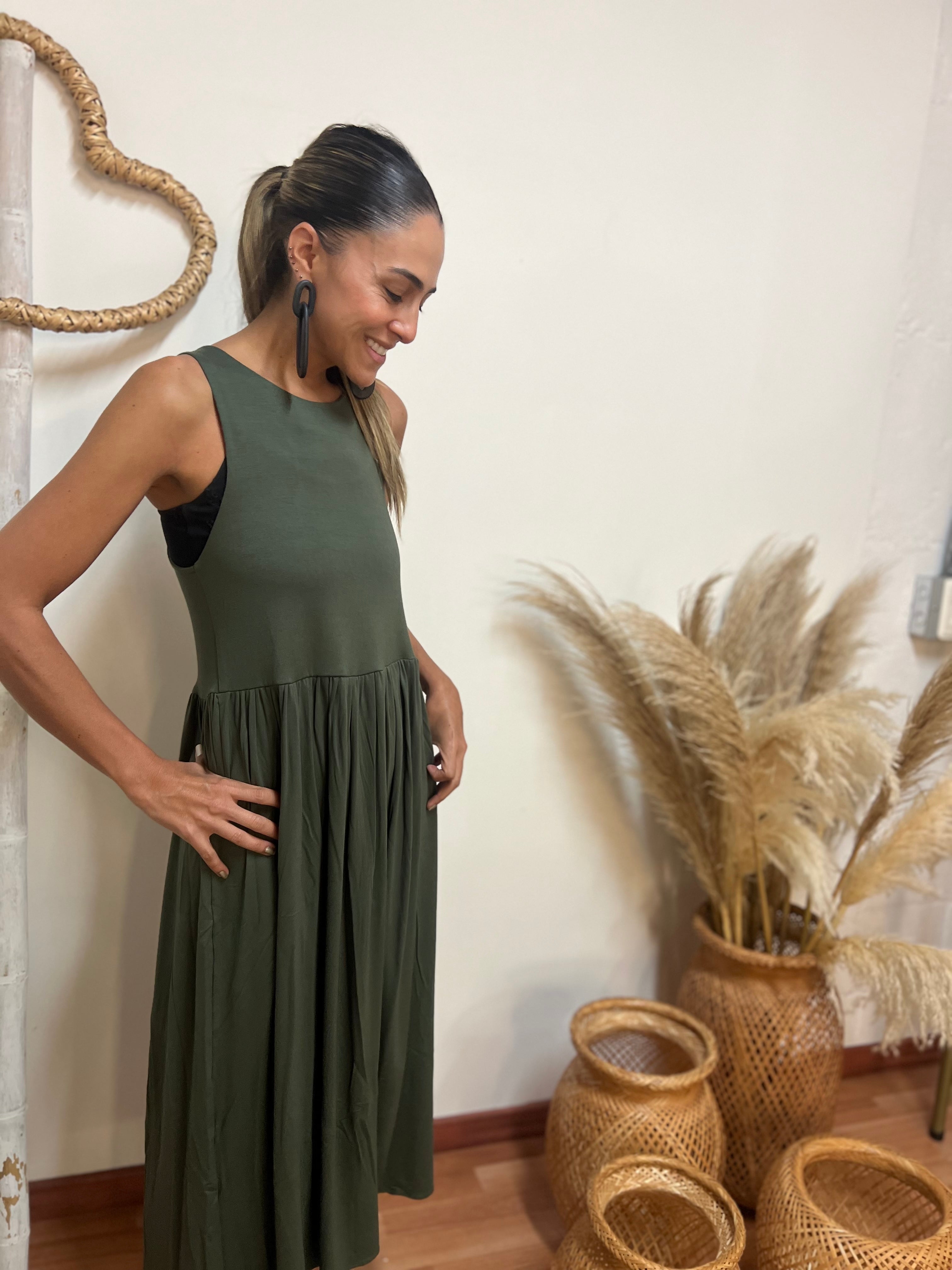 vestido verde midi